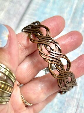 Handwoven copper Twist boho bangle Bracelet w Gypsy hippy enchanting vibe